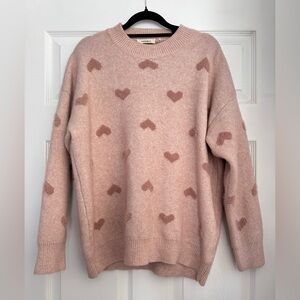 Adora Blush Pink Heart Pattern Sweater, Size Large - EUC